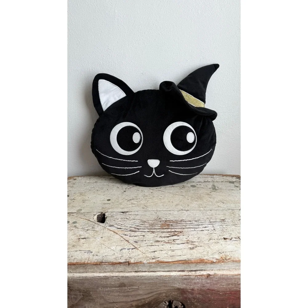 Way To Celebrate Halloween Black Cat Plush Pillow Witch Hat 13